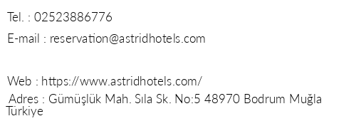 Bodrum Astrid Hotel telefon numaralar, faks, e-mail, posta adresi ve iletiim bilgileri